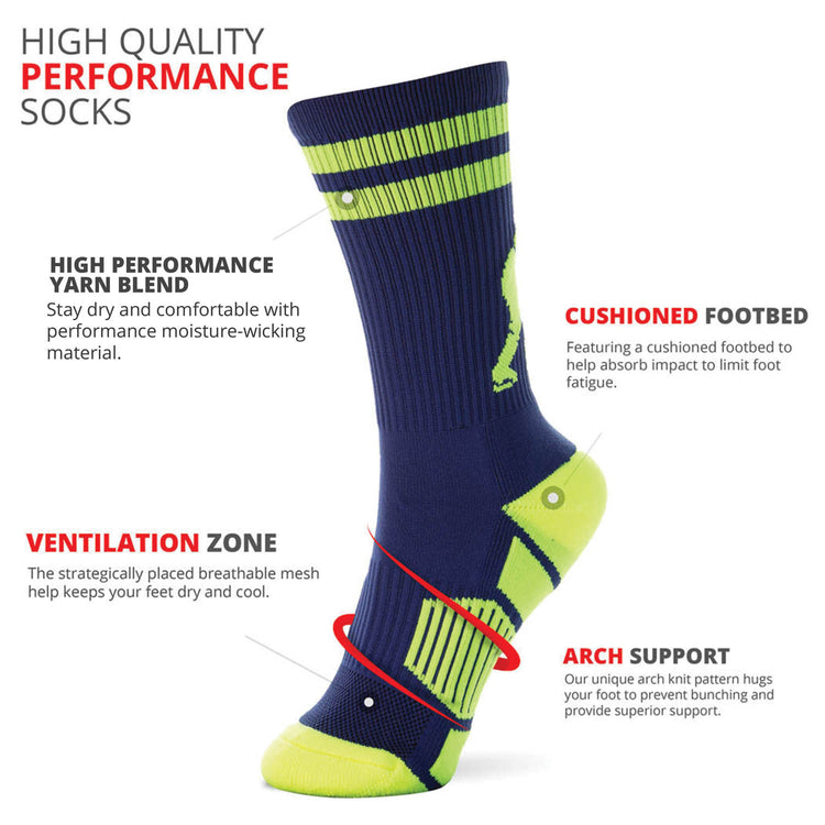 Hockey Woven Mid-Calf Socks - Player (Blue/Neon Yellow)