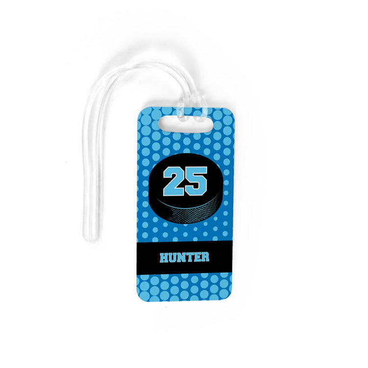 Hockey Bag/Luggage Tag - Personalized Hockey Puck with Dots Background