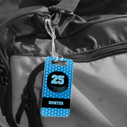 Hockey Bag/Luggage Tag - Personalized Hockey Puck with Dots Background