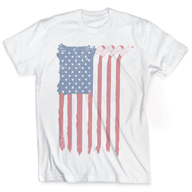 Vintage Hockey T-Shirt - American Flag Sticks - White/Adult X-Large - SS