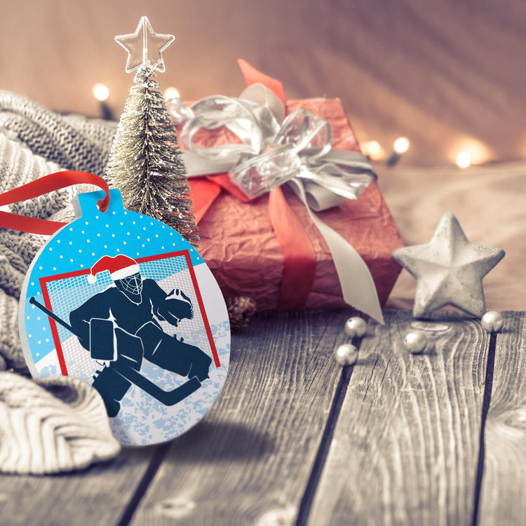 Hockey Round Ceramic Ornament - Santa Goalie