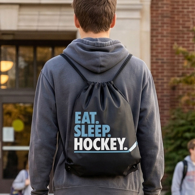 Hockey Drawstring Backpack Eat. Sleep. Hockey.