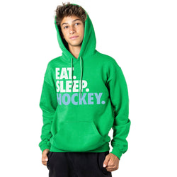 Hockey Hooded Sweatshirt - Eat. Sleep. Hockey. [Green/Youth Large] - SS