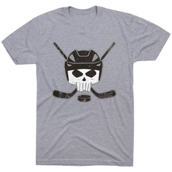 Hockey Short Sleeve Tee - Hockey Helmet Skull [Youth Small/Gray] - SS