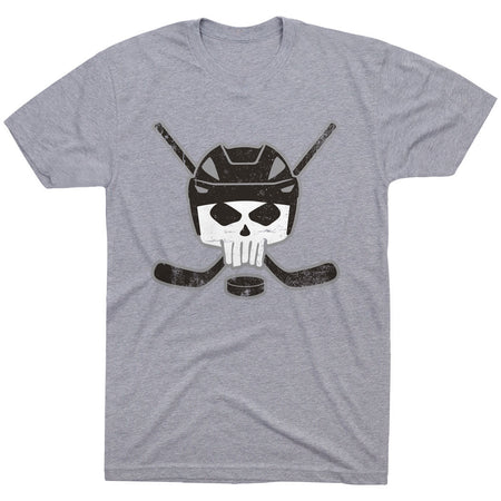 Hockey Short Sleeve Tee - Hockey Helmet Skull [Youth Small/Gray] - SS