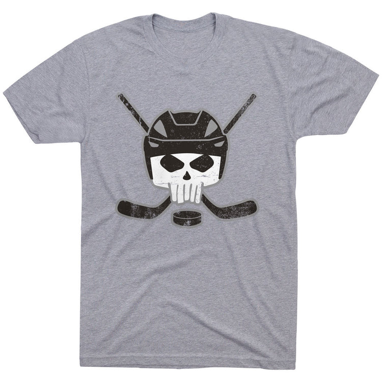 Hockey Short Sleeve Tee - Hockey Helmet Skull [Youth Small/Gray] - SS