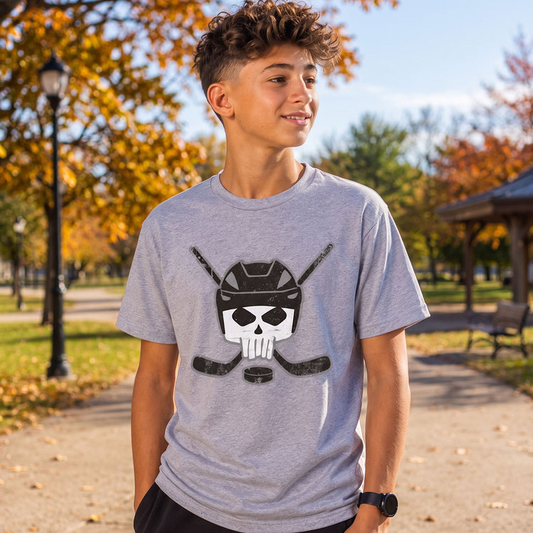 Hockey Short Sleeve Tee - Hockey Helmet Skull