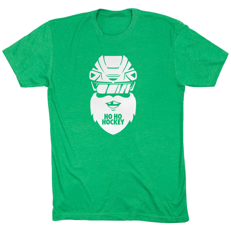 Hockey Short Sleeve T-Shirt - Ho Ho Santa Face [Youth X-Large/Green] - SS
