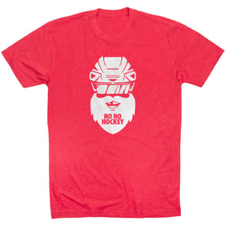 Hockey Short Sleeve T-Shirt - Ho Ho Santa Face [Adult Small/Red] - SS