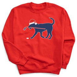 Hockey Crew Neck Sweatshirt - Santa Hockey Dog [Adult Small/Red] - SS