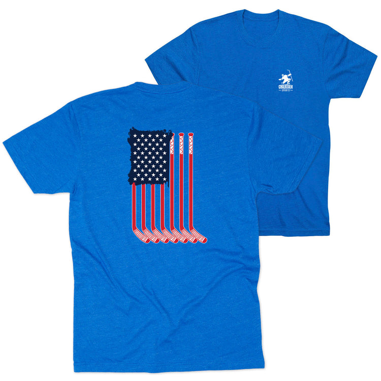 Hockey Short Sleeve T-Shirt - American Flag [Royal/Adult Large] - SS