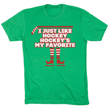 Hockey Short Sleeve T-Shirt - Hockey's My Favorite [Green/Youth Large] -SS