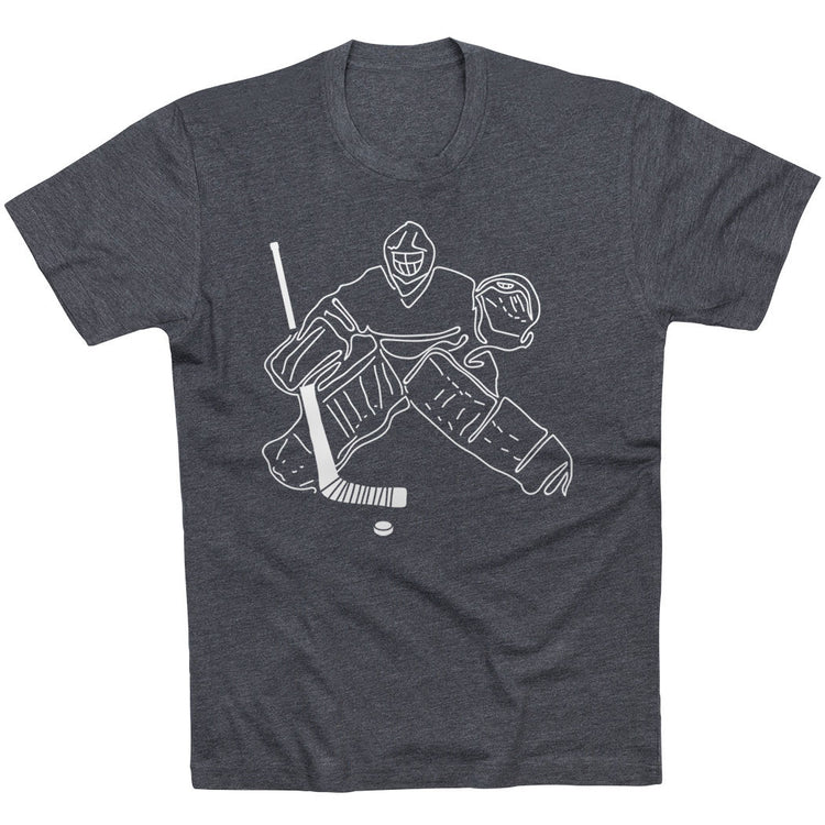 Hockey Short Sleeve T-Shirt - Hockey Goalie Sketch [Charcoal/Adult XX-Large] - SS