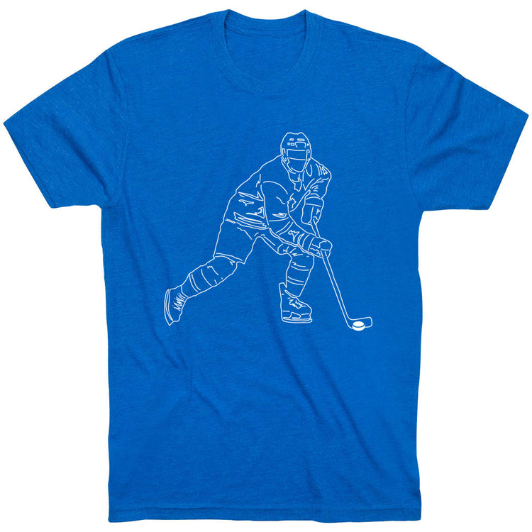 Hockey Short Sleeve T-Shirt - Hockey Player Sketch [Royal/Youth Large] - SS