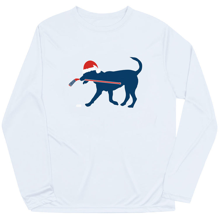 Hockey Long Sleeve Performance Tee - Christmas Dog [Adult Small/White] - SS