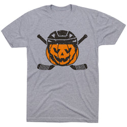 Hockey Short Sleeve T-Shirt - Helmet Pumpkin [Gray/Youth Medium] - SS