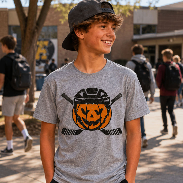 Hockey Short Sleeve T-Shirt - Helmet Pumpkin