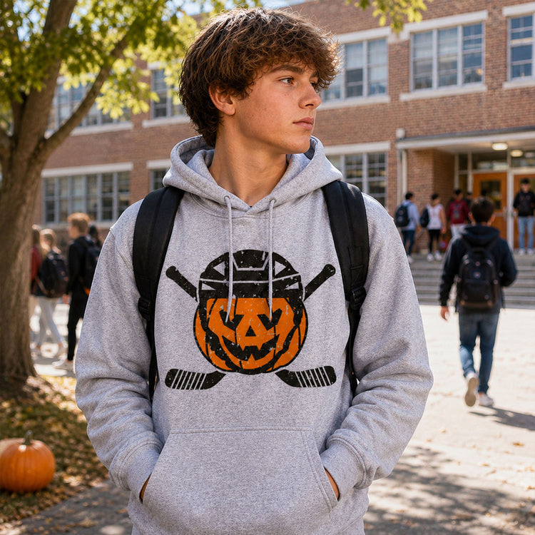 Hockey Hooded Sweatshirt - Helmet Pumpkin