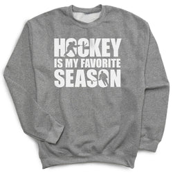 Hockey Crew Neck Sweatshirt - Hockey Is My Favorite Season [Adult Large/Gray] - SS