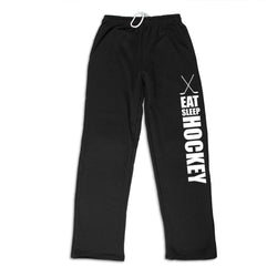 Hockey Fleece Sweatpants - Eat Sleep Hockey [Black/Youth Large] - SS