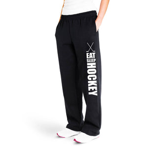 Hockey Fleece Sweatpants - Eat Sleep Hockey [Adult Medium/Black] - SS