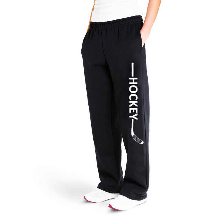 Hockey Fleece Sweatpants - Hockey Stick Word [Black/Adult Medium] - SS