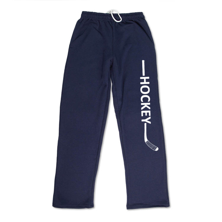 Hockey Fleece Sweatpants - Hockey Stick Word [Navy/Adult Medium] - SS