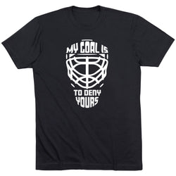 Hockey Short Sleeve T-Shirt - My Goal is to Deny Yours Goalie Mask [Youth Large/Black] - SS