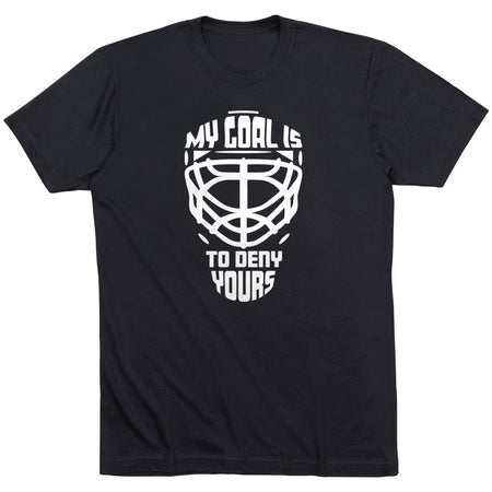 Hockey Short Sleeve T-Shirt - My Goal is to Deny Yours Goalie Mask [Youth Large/Black] - SS