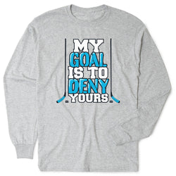 Hockey Tshirt Long Sleeve - My Goal Is To Deny Yours (Blue/Black)