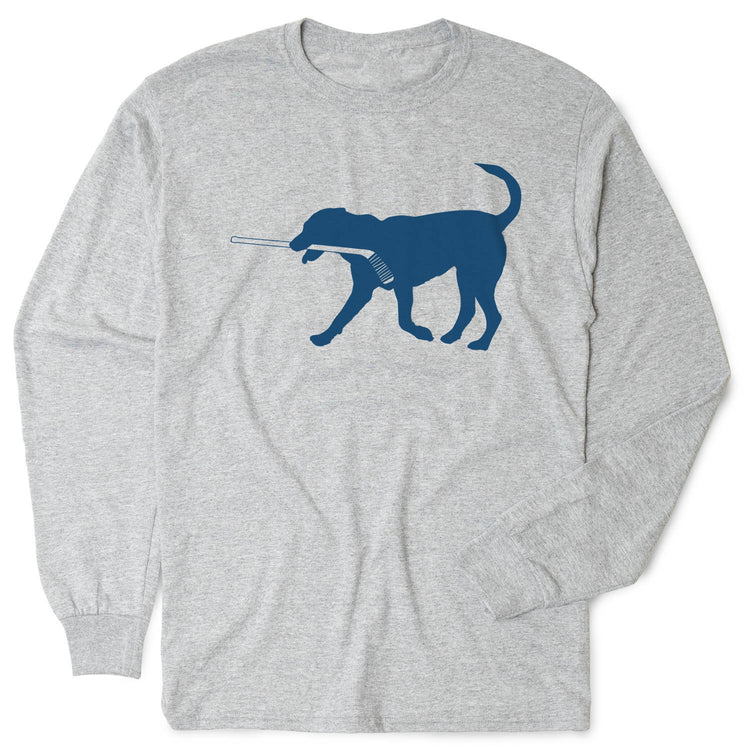 Hockey Tshirt Long Sleeve - Rockey The Hockey Dog [Adult Small/Gray] - SS