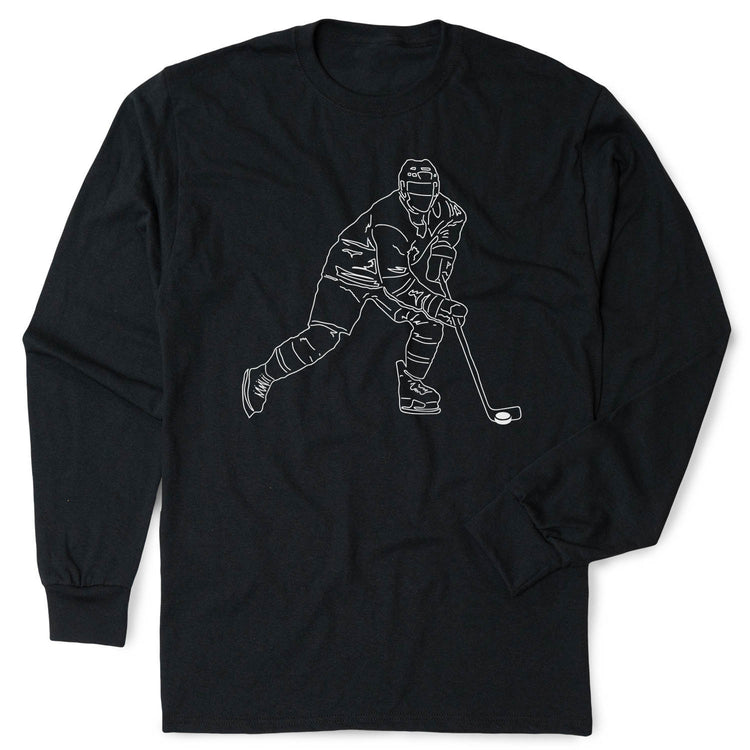 Hockey Tshirt Long Sleeve - Hockey Player Sketch [Youth Medium/Black] - SS
