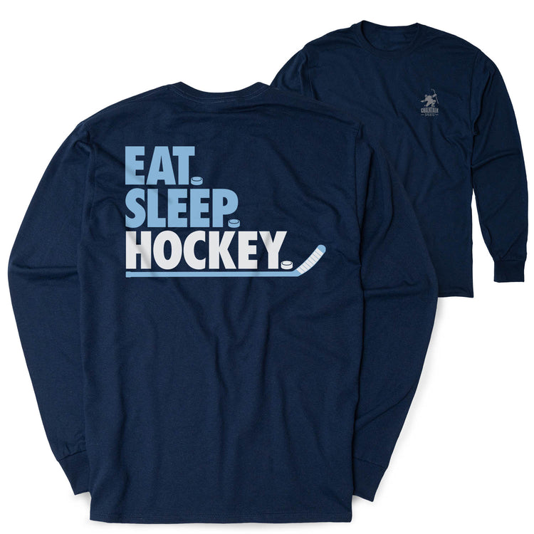 Hockey Tshirt Long Sleeve - Eat. Sleep. Hockey (Back Design)