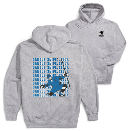 Hockey Hooded Sweatshirt - Dangle Snipe Celly Player (Back Design) [Youth Small/Gray] - SS