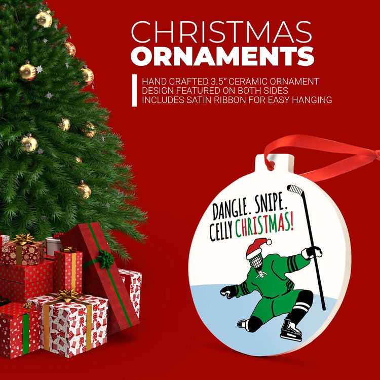 Hockey Round Ceramic Ornament - Dangle Snipe Celly Christmas!