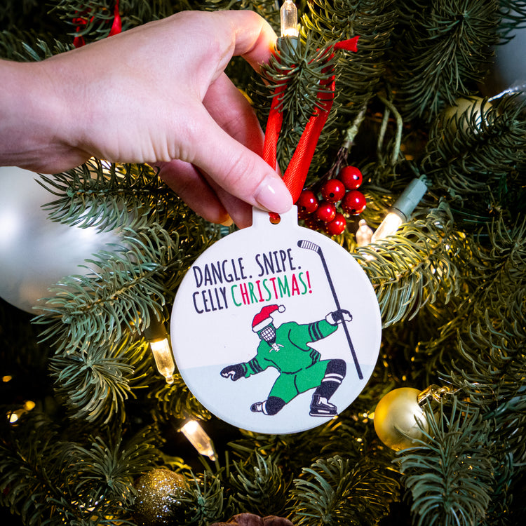 Hockey Round Ceramic Ornament - Dangle Snipe Celly Christmas!