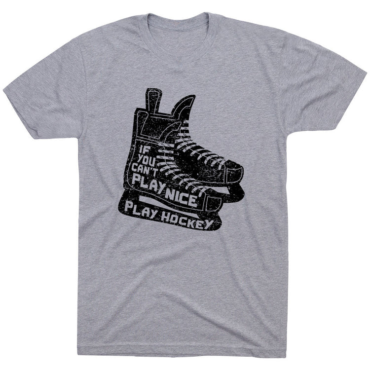 Hockey Short Sleeve T-Shirt - Play Hockey [Gray/Adult Large] - SS