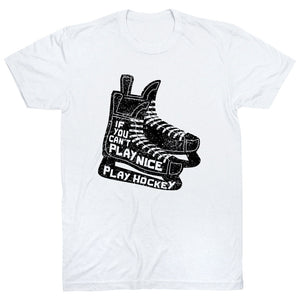 Hockey Short Sleeve T-Shirt - Play Hockey [Adult Small/White] - SS