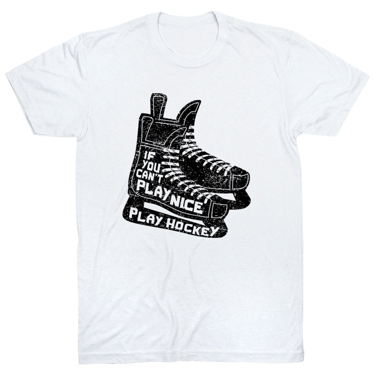 Hockey Short Sleeve T-Shirt - Play Hockey [Adult Small/White] - SS