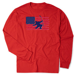 Hockey Tshirt Long Sleeve - Hockey Land That We Love [Youth Large/Red] - SS