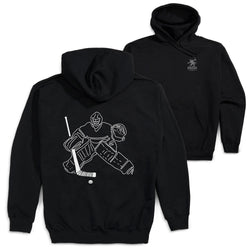 Hockey Hooded Sweatshirt - Hockey Goalie Sketch(Back Design) [Youth Large/Black] - SS