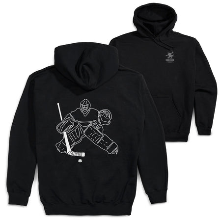Hockey Hooded Sweatshirt - Hockey Goalie Sketch(Back Design) [Youth Large/Black] - SS
