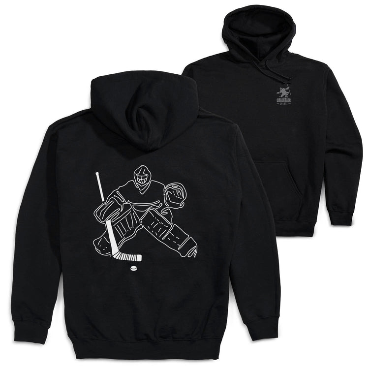 Hockey Hooded Sweatshirt - Hockey Goalie Sketch(Back Design) [Youth Large/Black] - SS