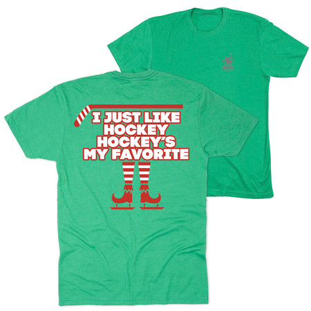 Hockey Short Sleeve T-Shirt - Hockey's My Favorite (Back Design) [Adult X-Small/Green] - SS
