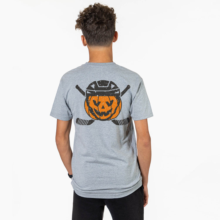 Hockey Short Sleeve T-Shirt - Helmet Pumpkin (Back Design)