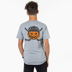 Hockey Short Sleeve T-Shirt - Helmet Pumpkin (Back Design)