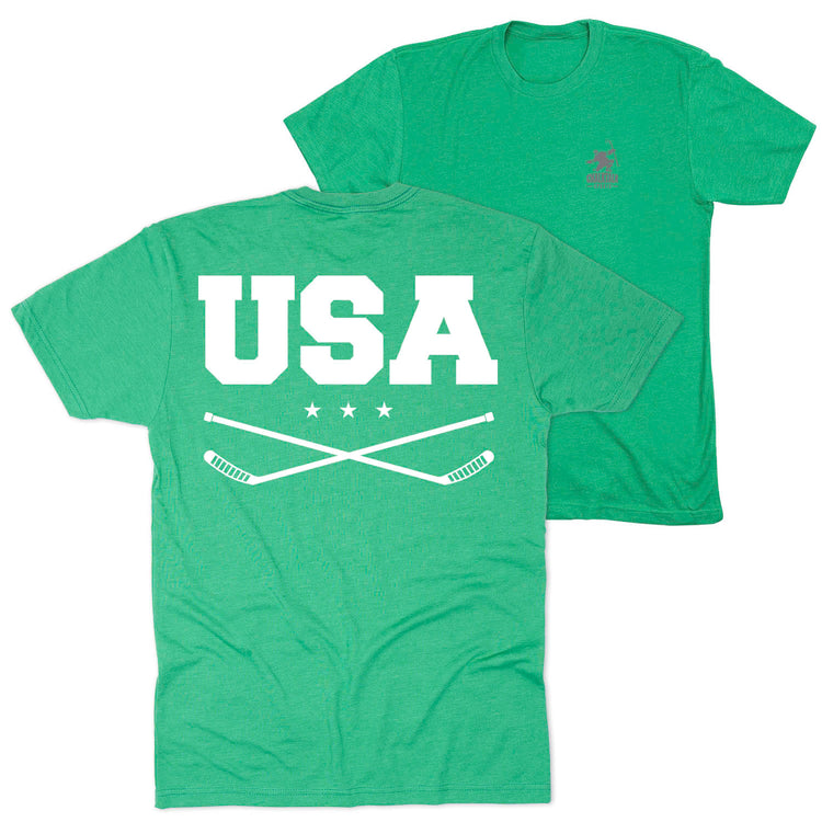 Hockey Short Sleeve T-Shirt - USA Hockey (Back Design) [Youth Medium/Green] - SS