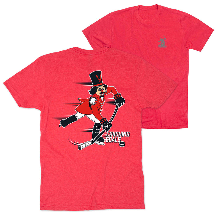 Hockey T-Shirt Short Sleeve - Crushing Goals (Back Design) [Youth Medium/Red] - SS