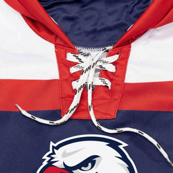 Close-up of a sports hoodie with crossed laces