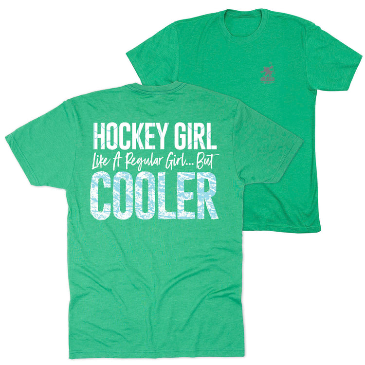 Hockey T-Shirt Short Sleeve - Hockey Girls Are Cooler (Back Design) [Youth Large/Green] - SS